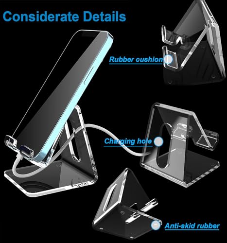 Image of Crpich Acrylic Cell Phone Stand, Portable Phone Holder, Clear Phone Stand for Desk, Compatible with Phone16 15 14 13 12 Pro Max 11 Xr Plus SE, Switch, Android Smartphone, Pad, Desk Accessories, 2 Pack