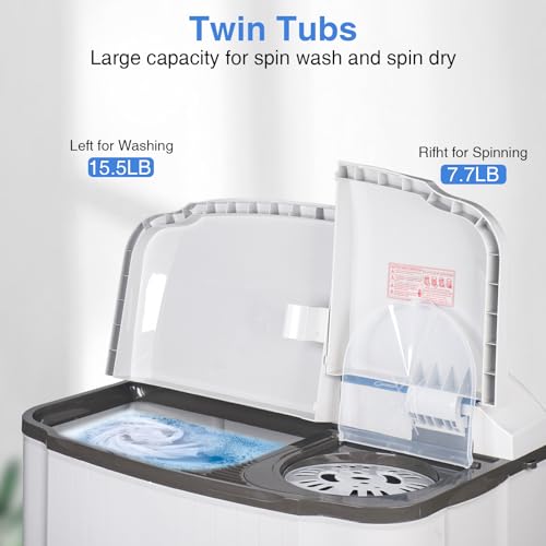 24Lbs Portable Washing Machine, Portable Washer and Dryer, Washer (16Lbs)& Spin(8Lbs)2 in 1 Twin Tub Washer Compact Machine with Drain Pump by EUASOO - Image 6