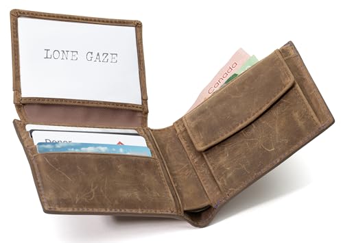 Men’s Genuine Leather Bifold Wallet – RFID Blocking, Wolf-Embossed – 8 Card Slots, ID Window, Coin Pocket – Gift Box & Branded Pouch4