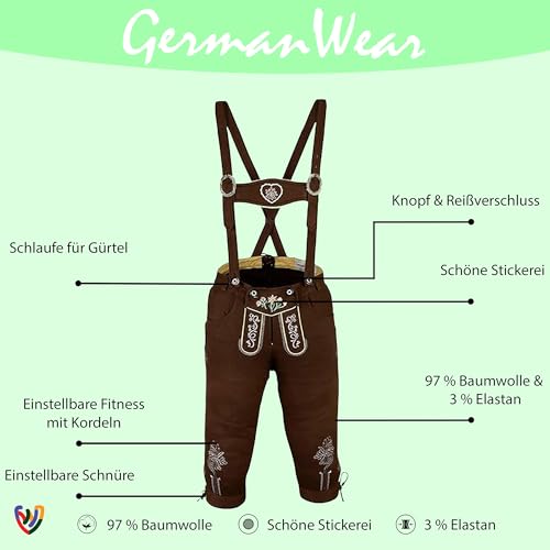 German Wear Damen Trachtenhose mit Hosenträgern Kniebundhose Jeanshose aus Baumwolle Dehnbar Atmungsaktiv Kostüme in der 4X Farben Dunkelbraun - 38