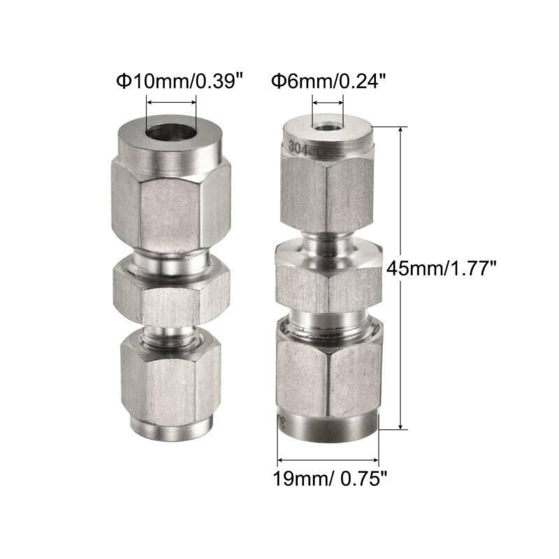 Tool parts Compression Tube Fitting 6mm x 10mm OD Tube Double Ferrule Coupling Connector