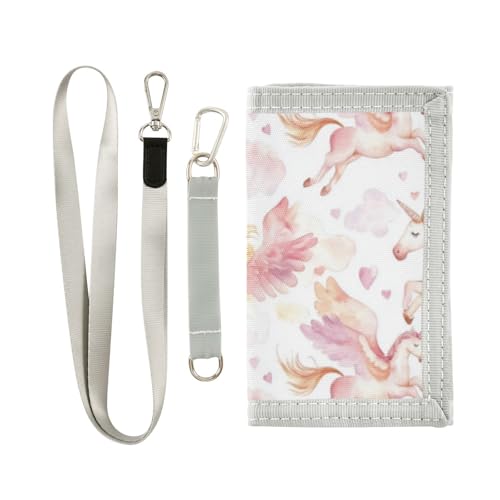 Wusikd Flying Unicorn Kids Wallet for Boys Girls Clouds Hearts Toddler Trifold Wallet Novelty Wallet for Teens Women Men