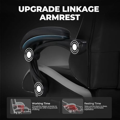 Image of GTPLAYER Gaming Chair High Back Computer Chairs with Foot Rest for Adults, Ergonomic Height Adjustable Recliner Chair 300lbs with Linkage Armrest and Lumbar Support for Home Office, Grey