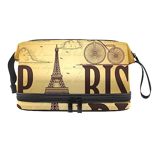 Trousse de Maquillage pour Femme Trousse cosmétique,Tour Eiffel Paris vélo,Sac Organisateur cosmétique Sac de Maquillage de Voyage Portable