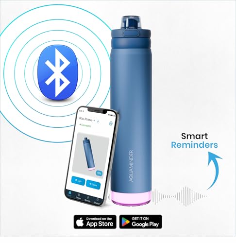 Image of Aquaminder Rio Prime+ Smart Water Bottle, 700 ml with Beep & Glow Reminder Double Wall Stainless Steel, Hot & Cold Retention, 15-Day Battery (Rio Prime+ Blue)