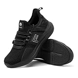FitVille Extra Weite Laufschuhe Damen Dämpfung Straßenlaufschuhe Bequeme atmungsaktive Outdoor Joggingschuhe rutschfest Turnschuhe Schwarz 35.5 EU X-Weit