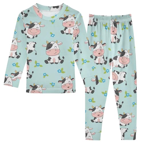 Pajama Sets Long Sleeve Cute Cow Pattern Prints Soft Comfy Sleepwear 2 Piece PJS 3-8T