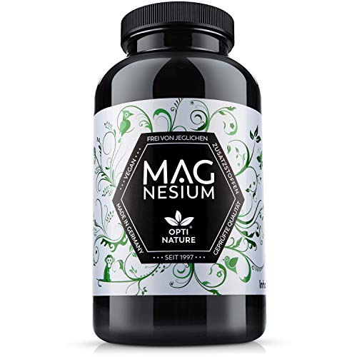 LEISTUNGS-SIEGER 2021 | 365 Magnesium Kapseln hochdosiert | Made in Germany, hoch bioverfügbar, zertifiziert & Vegan | Seit 1997 - OPTI NATURE