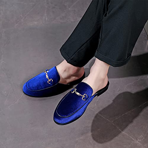 Image of FLQL Mens Shoes Luxury Velvet Gold Buckle Slip-on Penny Loafers Casual Smoking Slippers Indoor Outdoor Sandals Black Size 7-13