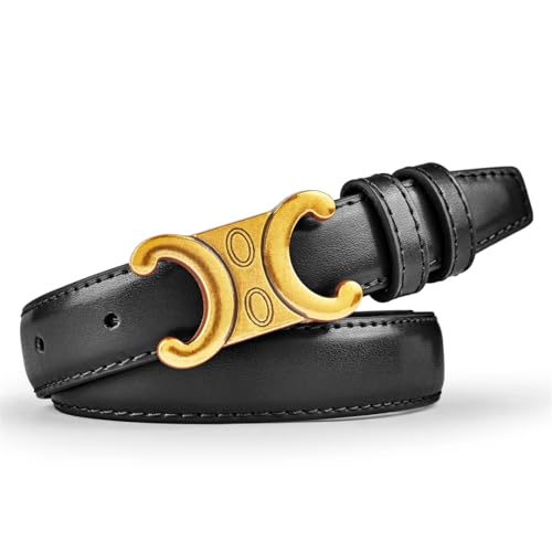 Women’S Fashion Genuine Leather Belt Gold Buckle 2.2Cm Wide Matching Dress Jeans3