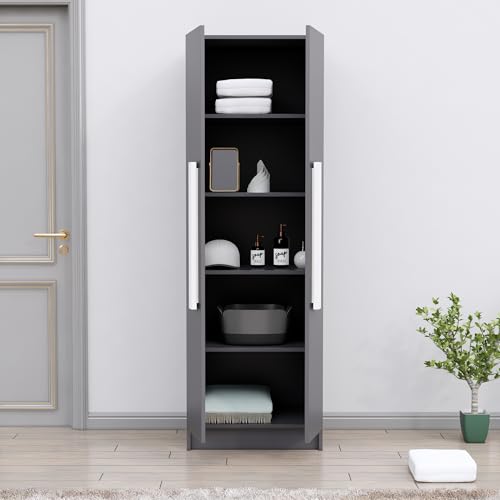 Image of Bniture Wooden Almirah for Clothes, Door for Bedroom, 2 Door Wardrobe with 4 Shelves Huge Storage Space (46D x 60W x 182H CM) | 3 Year Warranty (Slate Grey)