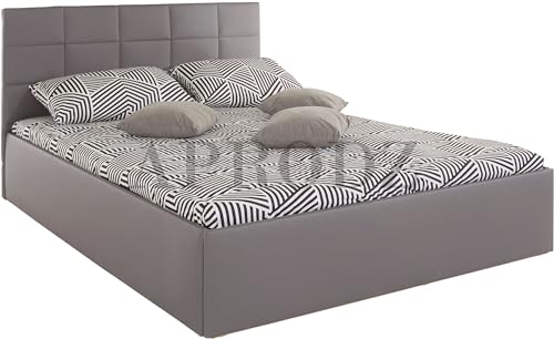 Image of APRODZ Upholstered Queen Size Bed with Box Storage (Light Grey Leatherette)