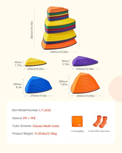 Image of VEVOR Balance Stepping Stones for Kids, 12 PCS, Up to 220 lbs, Non-Slip Toddlers Sensory Stepping Stones, Obstacle Course Coordination Game Toys Indoor or Outdoor Play for Children Aged 3 4 5 6 7 8+