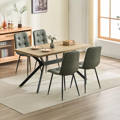 ANVOFONG Conjunto de Comedor, Mesa de Comedor Rectangular de Madera Oscura de 140 x 80 x 76 cm, sillas de Comedor de Tejido técnico en 4 Colores, Adecuado para comedores, cocinas u oficinas.