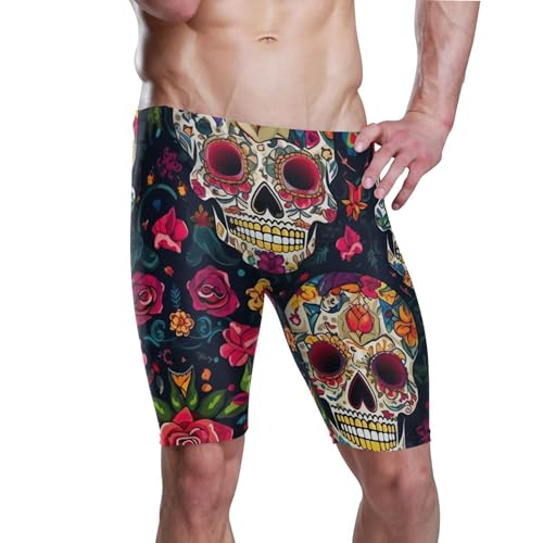 UMIRIKO Sugar Skull Skeleton Gothic Flowers Mens Swim Jammers Swimsuit XL B0400594