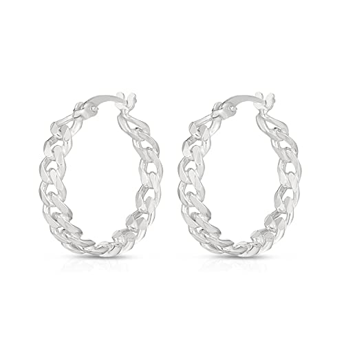 WACEH Jewelry Aro de Cadena de Plata de Ley 925 Chapado en Oro de 18 Quilates con eslabones para Mujeres y niñas Viene con Caja de Regalo, Plata de Ley, sin Piedras Preciosas Jewelry