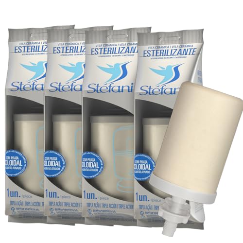 Kit 4 Velas Esterilizantes Stéfani Tripla Ação | Filtro de Barro e Purificador por Gravidade | Cerâmica Microporosa, Carvão Ativado e Prata Coloidal | Água Pura e Saudável