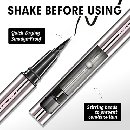 Image of CHARMACY Liquid Eyeliner Waterproof, Intense Black Long Lasting Eyeliner Pen with Ultra Fine Tip, Smudge Proof, Smear Proof, Easy Apply for Winged Liner & Precise Lines, Beginner Friendly, 0.6ml