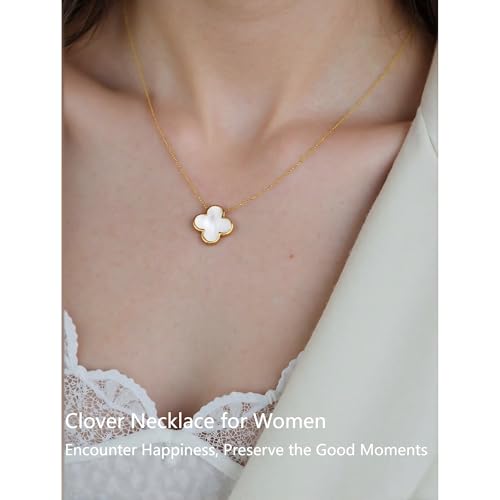 Lucky Clover Mother of Pearl Pendant Necklace for Women Unique Dainty S925 Sterling Silver Gold Plated Four Leaf Charm Choker Meaningful Jewelry Gifts for Faith Hope Love and Luck2