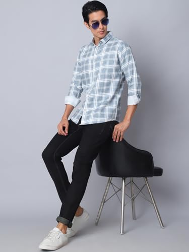 Image of Majestic Man Men Comfort Slim Fit Opaque Checked Cotton Casual Shirt