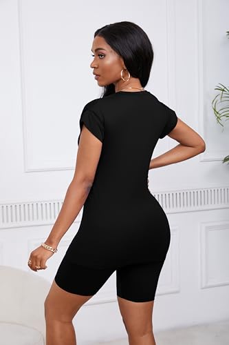 PINSV Women 2 Piece Outfits Summer Sweatsuits Biker Short Workout Jogger Sets4