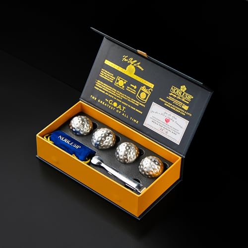 ???????????????? Chilling Steel Ice Balls, set of 4. Chill your Whiskey, Bourbon, Scotch, Old Fashioned, Wine, Beer, without dilution. NOBLESIP The G.O.A.T. a new and unique gift set for Golf players and fans