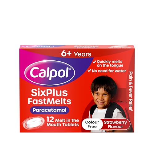Calpol SixPlus Fastmelts Paracetamol (12 x 250 mg Tablets) Strawberry Flavour Calpol Melts with Paracetamol for Soothing and Effective Fever and Pain Relief Suitable for Kids from 6 Years