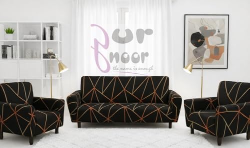 Image of Gurnoor Sofa Cover One 3 Seater and Two 1 Seater Fully Covered Universal 5 Seater for Living Room Non-Slip Sticky Elastic Stretchable Couch Sofa Set Slipcover Protector(Black-Prism)