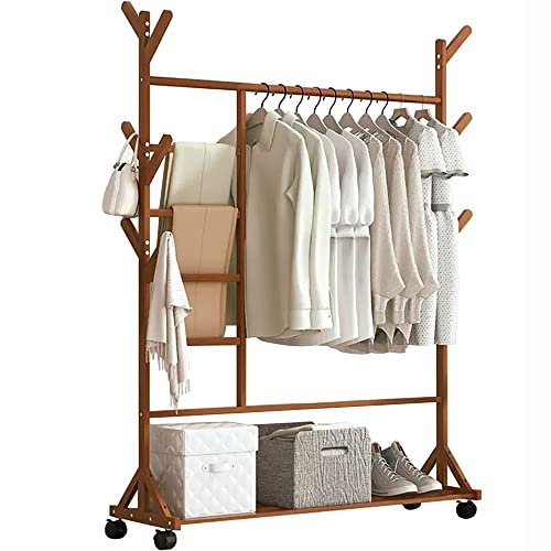 Genérico Perchero con Ruedas, Perchero de bambú, Perchero con Barra y Ganchos, Forma de árbol, Perchero con estantes, Perchero de bambú para Pasillo, Sala de Estar