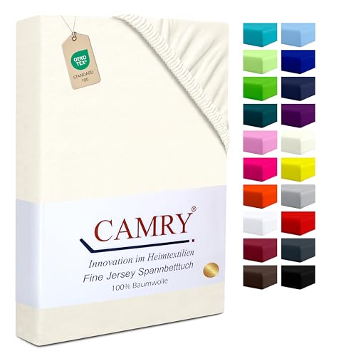 Camry Spannbettlaken 120x200cm - 130x200cm Natur Baumwolle Bettlaken Jersey...