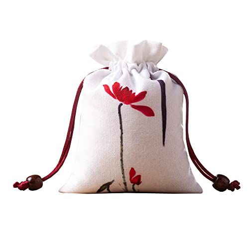 4 bolsas de lino para sachets con patrón de loto rojo, 13x16 cm miniatura 1