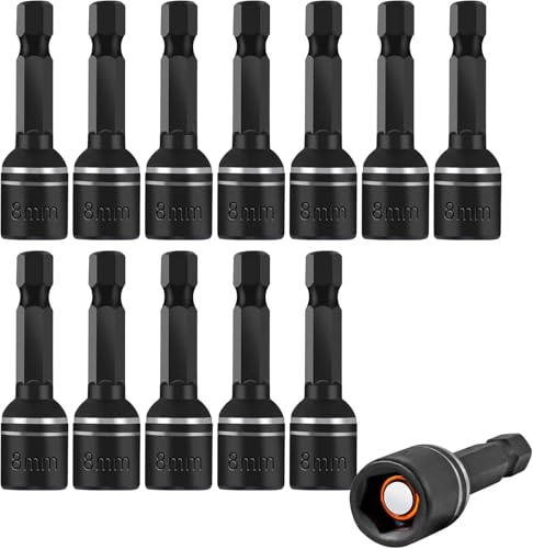 Image of RUIAN 12 Pcs Power Nut Driver Set, 5 /16 Inch (8mm) Magnetic Nutsetter, 1 /4 Inch Hex Shank Impact Ready Drill Bit Holder for Impact Drill & Electric Drill, Nut Driver Tool Set for Men