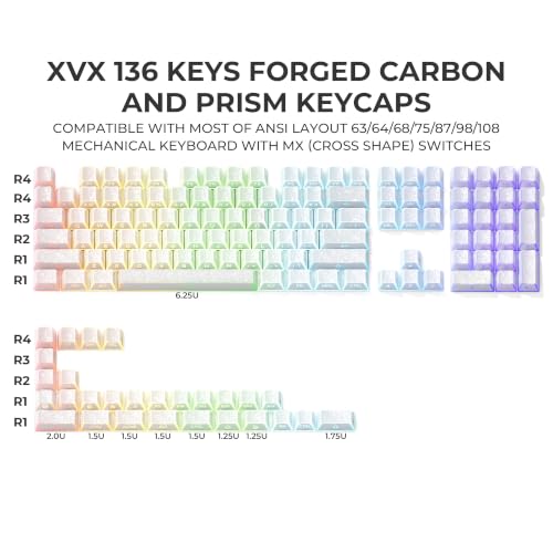 Image of GMKWTL XVX White Shine Through Keycaps, PBT Keyboard Keycaps Cherry Profile | Forged Carbon Texture, Side Printed Keycap Sets Suitable for 60% 65% 75% 80% 100% Mechanical Keyboard