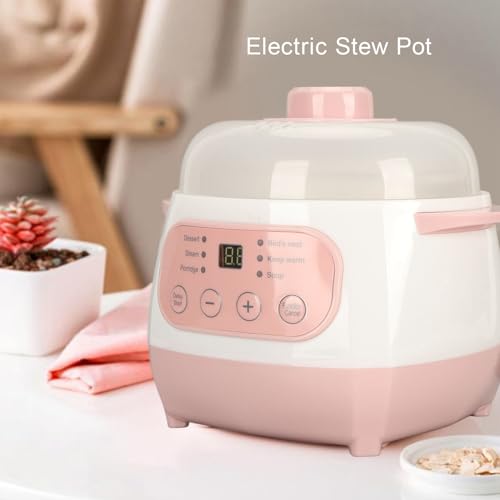 Garsent Mini Pentola per Stufato in Ceramica con Preimpostazioni e Timer Integrato, Piccola Pentola a Cottura Lenta con Coperchio, 1 L, Pentola Elettrica per Stufato, Pentola per (Spina