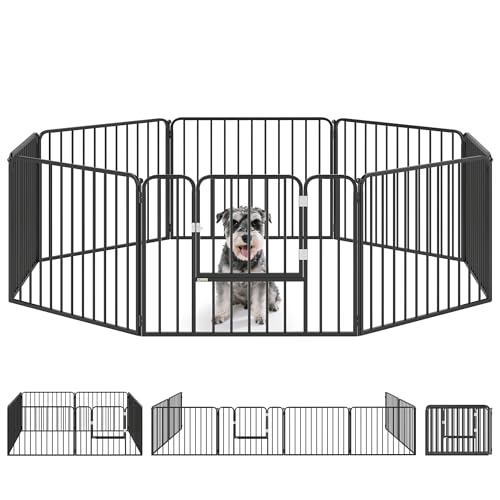 PawHut Box per Cani Taglia Media e Piccola a 8 Pannelli Modulabili da Interno ed Esterno, Cancello per Cani in Acciaio con 9 Picchetti, 164x164x60 cm, Nero