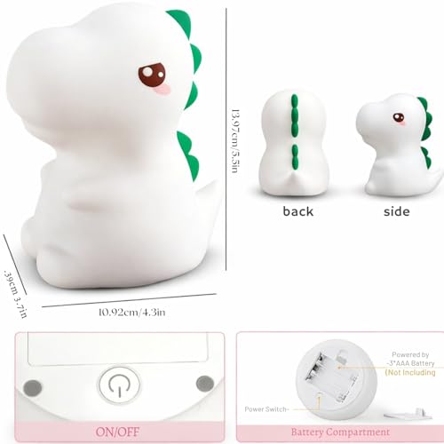 Image of One94Store Rechargeable Silicone Dinosaur Night Light | Cute LED Kids Night Lamp for Bedroom & Nursery | Soft Warm Glow, Touch Control | USB Rechargeable Table Night Light