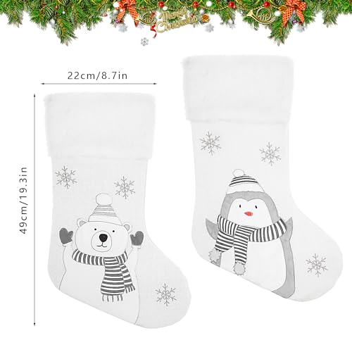 FINGOOO White Stockings Christmas, 2 Pack 19\" Cute Stockings Large Custom Xmas Stockings for Holiday Family Decorations (Penguins and Bears) - Thumbnail 3