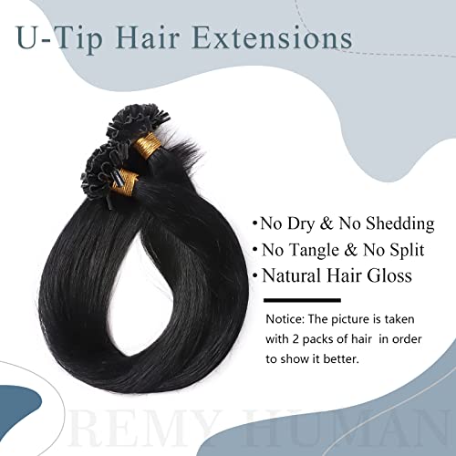 Silk-co U Tip Pre Bonded Hair Extensions Strands Keratin Nail Tip Straight Human Hair Extensions U tip Real Remy Hair 50 Strands Keratin Nail Til 18"-50g #01 Jet Black - Image 2