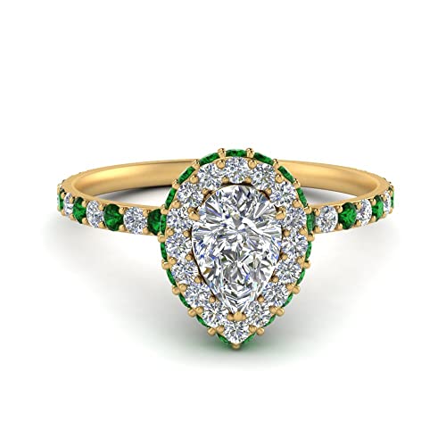 Image of Choose Your Gemstone Pave Rollover Pear Halo Engagement Ring Yellow Gold Plated Pear Shape Halo Engagement Rings Matching Jewelry Wedding Jewelry Easy to Wear Gifts US Size 4 to 12