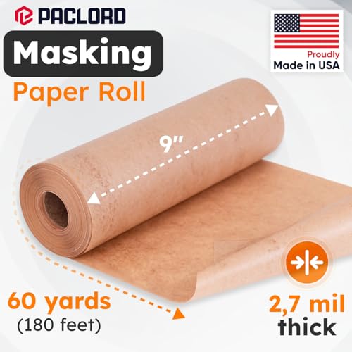 Image of 9 inch x 60 Yards (180 feet) Masking Paper Roll - Made in USA General Purpose Kraft Masking Paper for Painting - Painters' Protection from Splatter and Overspray