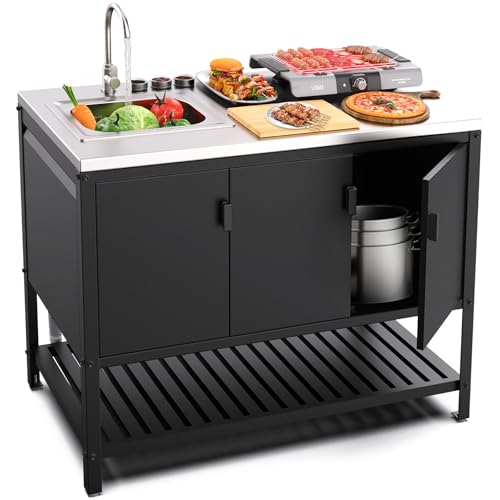 Outdoor Kitchen Island with Sink,37''H Stainless Steel Utility Sink,47''W Heavy