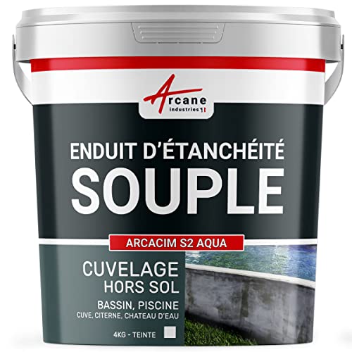 Étanchéité bassin, citerne, béton - Enduit souple pour ouvrage hors-sol ou fissuré, piscine, sous carrelage : Arcacim S2 aqua - 4 kg Blanc - ARCANE INDUSTRIES