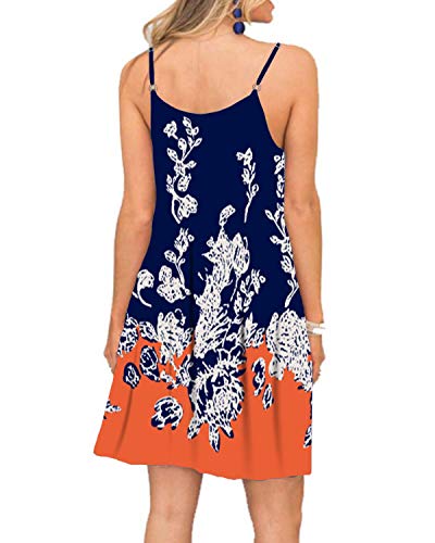 Image of Women's Summer Spaghetti Strap Casual Swing Tank Beach Cover Up Dress with Pockets