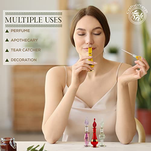 CraftsOfEgypt Genie Blown Glass Miniature Perfume Bottles for Perfumes & Essential Oils, Set of 10 Decorative Vials, Each 2" High (5cm), Assorted Colors (Set of 10)