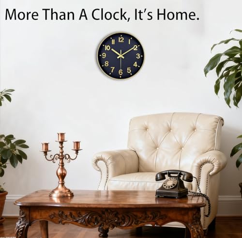 Image of Wall Clocks Battery Operated, 12Inch Non Ticking Digital Wall Clock, Silent Analog Clock for Bedroom Living Room Kitchen Office Hotel Decor, Navy Blue Large Number Clocks for Seniors Elderly