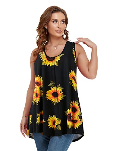 Larace Sunflower Shirts For Womens Tank Tops Sleeveless Summer Clothes Scoop Neck Tunic For Leggings Plus Size Blouse(A-Sunflower27 1X) #TOP3