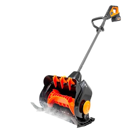 Pala de nieve eléctrica, barredora de nieve inalámbrica con dirección ajustable, motor sin escobillas de 1200 W, dos baterías incluidas, herramienta manual de limpieza de nieve para el hogar