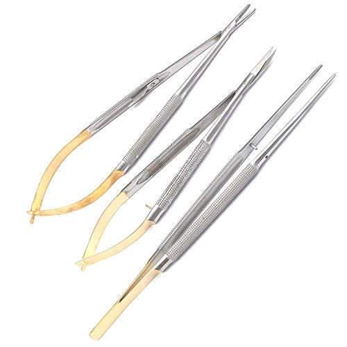 PRECISE CANADA Premium Grade Stainless Set of 3 Castroviejo Micro Scissors Needle Holder Straight Plus Micro Forceps Dental Eye Instruments