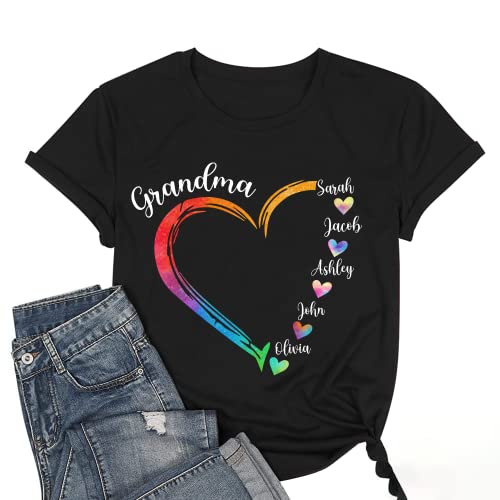 Personalized Grandma Shirt, Colorful Heart Grandma Shirts for Women, Gifts for Grandma Mothers Day