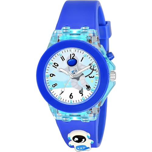 Scarter Kids Analog Cartoon Character Watch for Boys and Girls | 7 Different Color Disco LED Light |Suitable for 3-10 Years Old Kids (Blue Space)